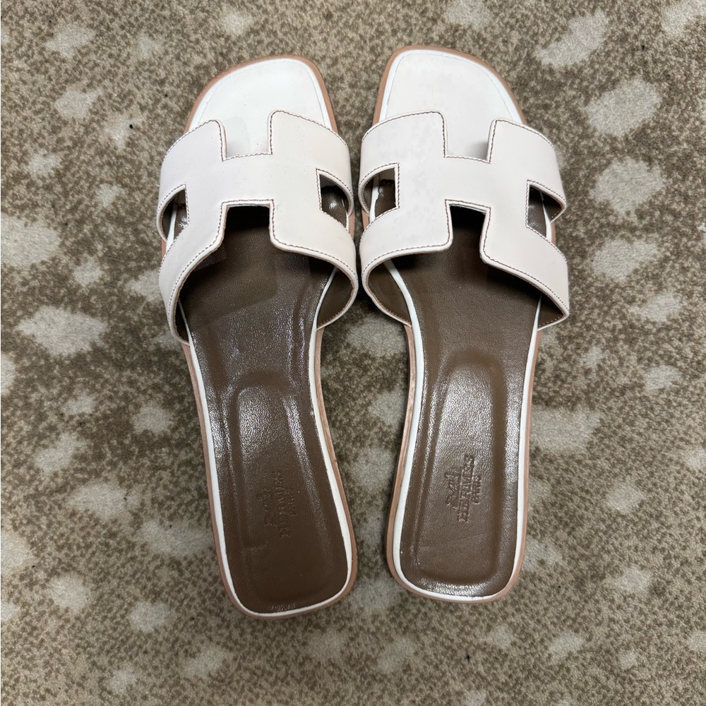 Women's White Hermes Slide Sandals
